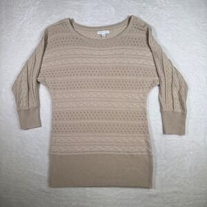New York & Company Women's Beige Cable Knit Open Weave Sweater Dress Size M
